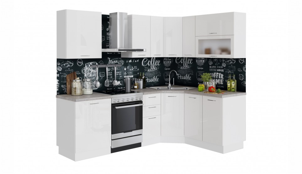 Кухонный гарнитур Равенна Шайн базовая угловая Белый глянец - фото 1