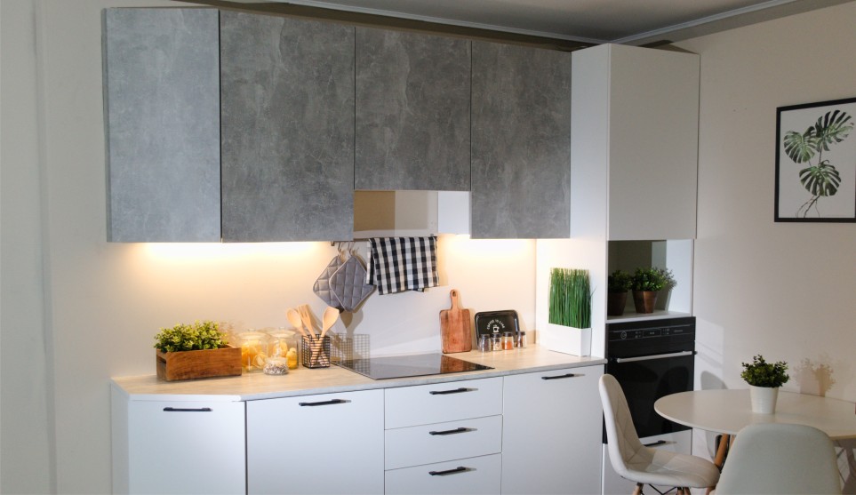 Модульная кухня Равенна Сити  Ателье светлый/белый жемчуг - фото 5