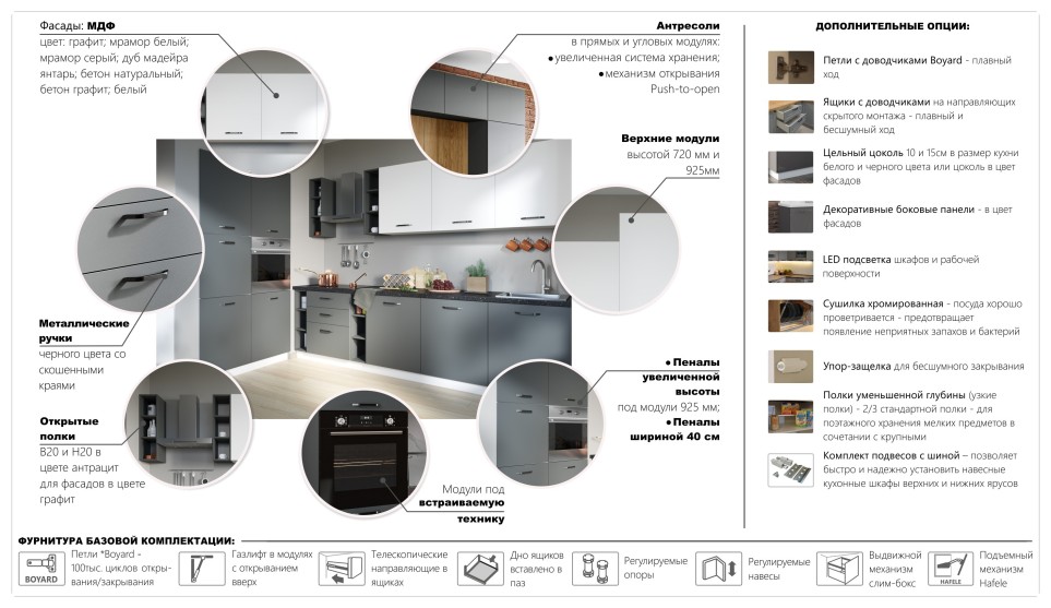 Модульная кухня Равенна Смарт  Белый/графит - фото 2
