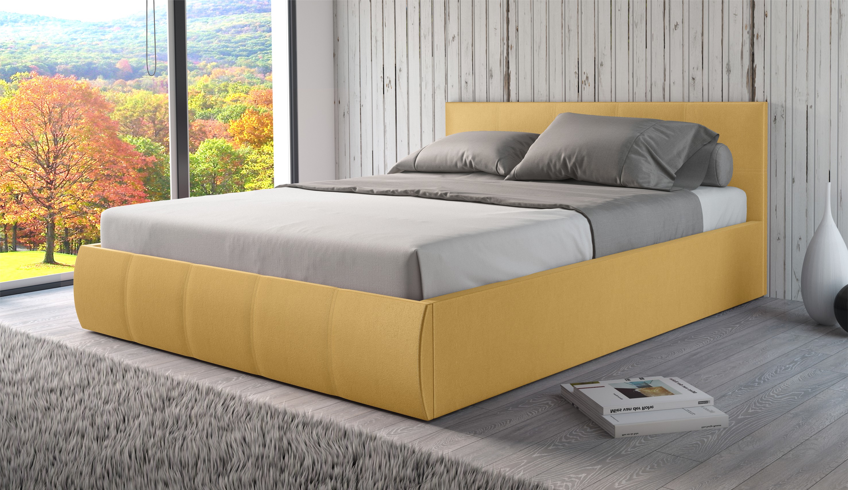 Мягкая кровать Верона 160, цвет bingo mustard (подъемник) - фото 2