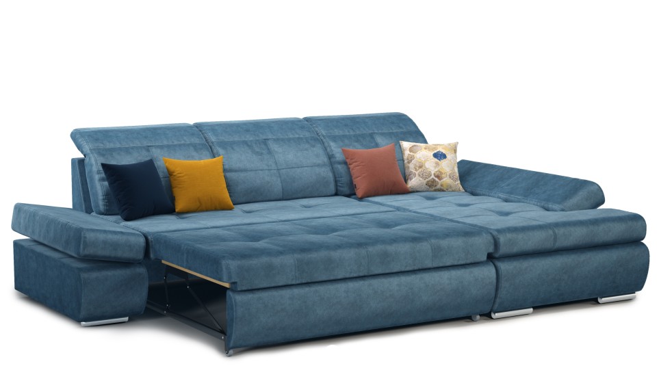 Угловой диван без подушек на спинке со спальным местом