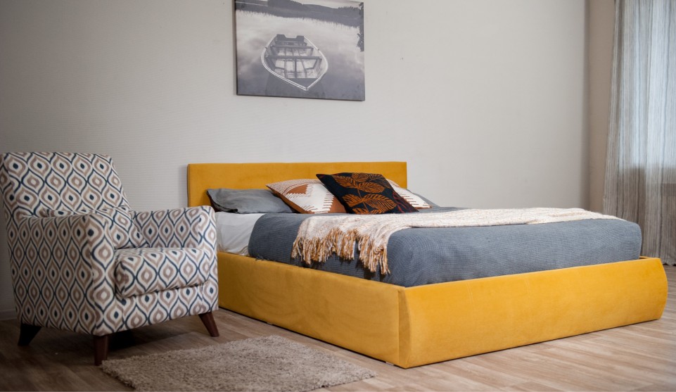 Мягкая кровать Верона 140*200 (подъемник) Bingo mustard - фото 6