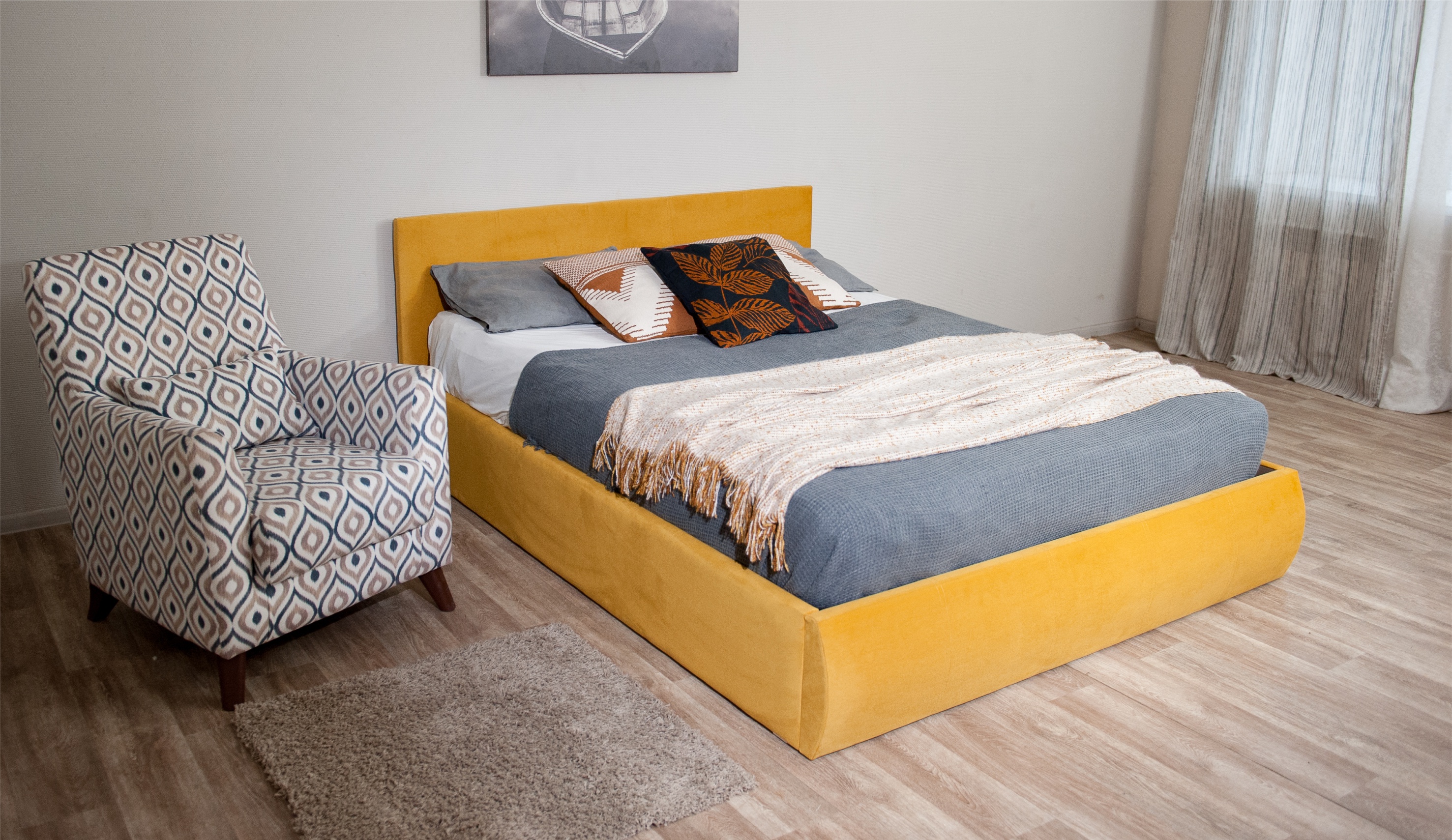 Мягкая кровать Верона 160, цвет bingo mustard (подъемник) - фото 6