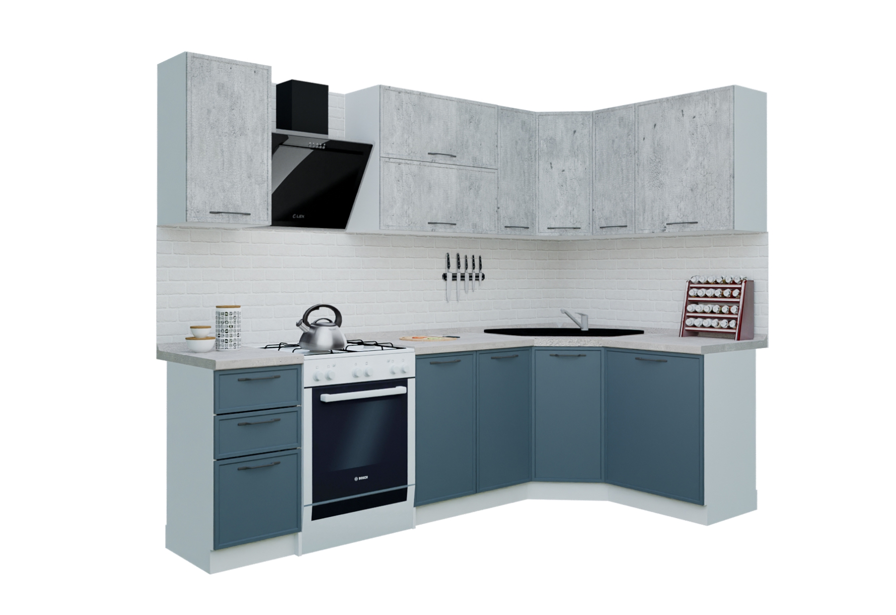 Кухонный гарнитур Равенна Фиеста базовая угловая, цвет бетон краколет лайт/маренго - фото 1